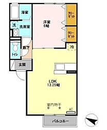 ノクターン 1階1LDKの間取り