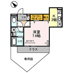 セレナヴィラ小阪W 1階ワンルームの間取り