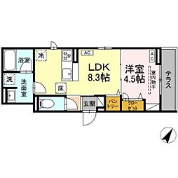 ドムスクレスト相模大野 1LDKの間取図画像