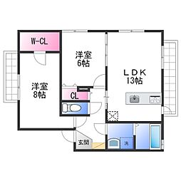 アバンミモザB 2LDKの間取図画像