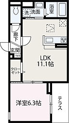 クラールホヌ 2階1LDKの間取り