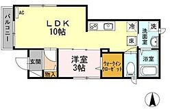 リヴェール玉川上水 1階1LDKの間取り