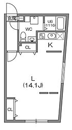 ZESTY駒沢大学II 2階ワンルームの間取り
