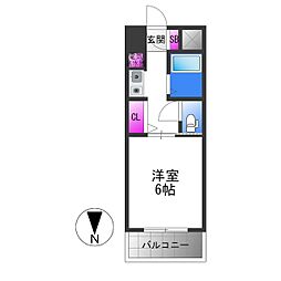 カルムII 2階1Kの間取り