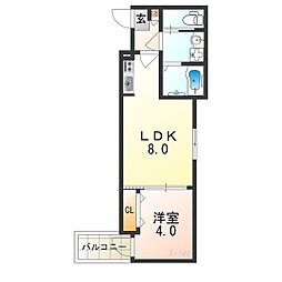 アッシュメゾン住吉2 1LDKの間取図画像