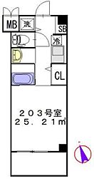 ルシアス 2階1Kの間取り