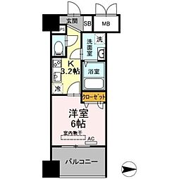 トリオマーレ蔵前 1Kの間取図画像