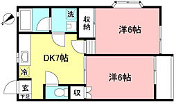 シャンプレンハイツB 2DKの間取図画像