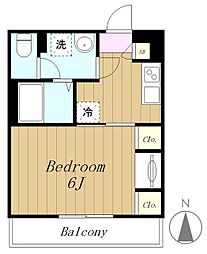 リブリ・上つるま 2階1Kの間取り