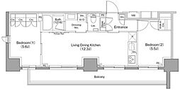 ザ・パークハビオ巣鴨 2LDKの間取図画像