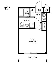 プレール・ドゥーク東中野 1Kの間取図画像