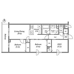 プライムガーデン若木 3階2LDKの間取り