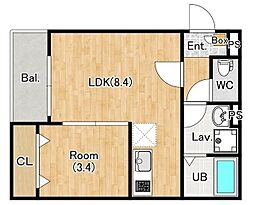 ジーメゾン東宮原 2階1LDKの間取り