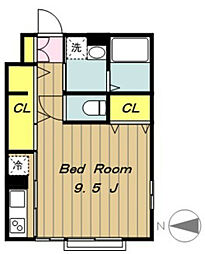 ミストグラス 2階1Kの間取り