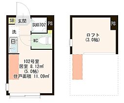 マルバ上板橋 1階ワンルームの間取り