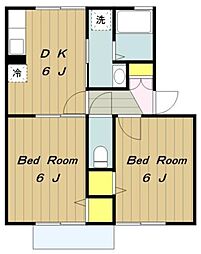エクセル川端E 1階2DKの間取り