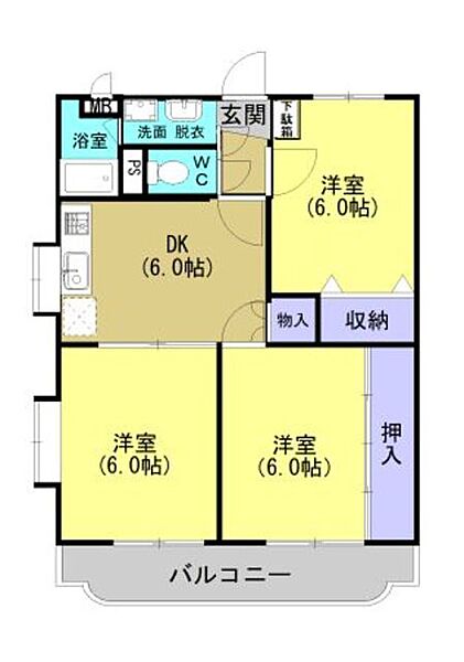 ＩＨビルＩＩ 402｜鹿児島県鹿児島市伊敷６丁目(賃貸マンション3DK・4階・56.90㎡)の写真 その2