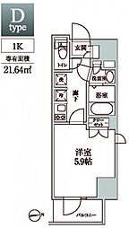 レジディア中延2 1Kの間取図画像