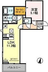 シューペリア2 1LDKの間取図画像
