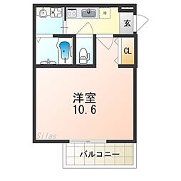 フジパレス堺浅香 1Kの間取図画像