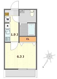 キャメル南古谷駅前通C棟 1階1Kの間取り