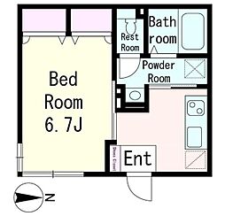 ヴィルヌーヴイースト 1階1Kの間取り