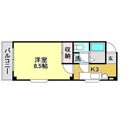 オカダハイツ 1Kの間取図画像