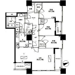 西早稲田パーク・タワー 3LDKの間取図画像