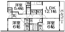シャルム楠葉 3LDKの間取図画像