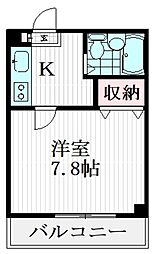 第10オカダビル 4階1Kの間取り
