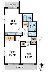 鉄飛坂マンション 2DKの間取図画像