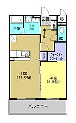 ＣＯＣＯＫＩＫＵＣＨＩ 3階1LDKの間取り