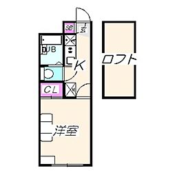 レオパレスマザーグース 1階1Kの間取り