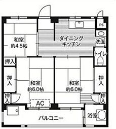 ビレッジハウス愛生1 3DKの間取図画像