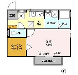 モナリエ北小金A 1Kの間取図画像