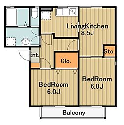 フレマリール塩澤A棟B棟 1階2LKの間取り