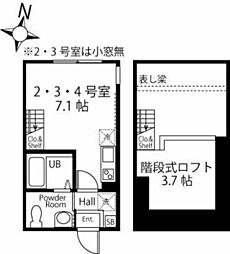 ハーミットクラブハウス横浜大口 ワンルームの間取図画像
