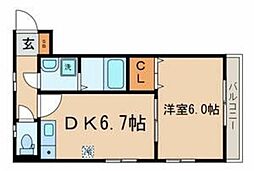 双桜館 2階1DKの間取り
