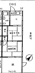 コーポラスさつき 2Kの間取図画像