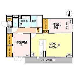 ドゥジエム高石 2LDKの間取図画像