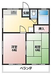 サンハイツ関口 2階2DKの間取り