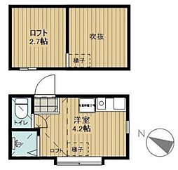 西武新宿線 沼袋駅 徒歩5分の賃貸アパート 2階ワンルームの間取り