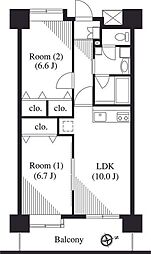 タケノヤハイツ錦町 2LDKの間取図画像