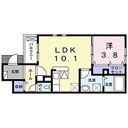 藍 1LDKの間取図画像