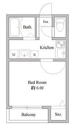 ハウスインディゴ 2階1Kの間取り