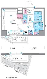 エストゥルース横浜吉野町II 1Kの間取図画像