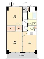 JR東北本線 南仙台駅 徒歩5分の賃貸マンション 3階2DKの間取り