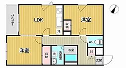 クレドール富久 2階2LDKの間取り
