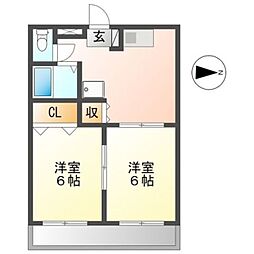 メゾン高橋A 2階2DKの間取り