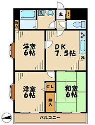 リッジモントゥ鶴牧 3階3DKの間取り